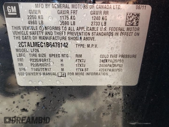 2011 GMC Terrain SLE-1 z VIN 2CTALMEC1B6478142, wystawiony jako Copart lot #57428755 z przebiegiem 133 329 mil mil oraz Szkoda całkowita • Salvage title. Historia ofert i sprzedaży dostępna na DreamBid. Obrazek 13.
