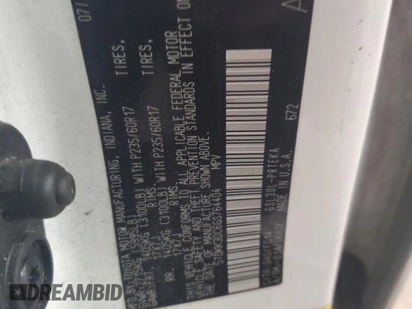 2016 Toyota Sienna LE AAS with VIN 5TDKK3DC6GS764404, listed as a Copart auction lot 63380615 with 123,221 mi miles and Salvage title. Bid and sale history available at DreamBid. Image 14.