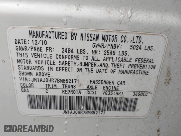 2011 Infiniti EX Journey with VIN JN1AJ0HR7BM852171, listed as a IAAI auction lot 42223789 with 238,872 mi miles and . Bid and sale history available at DreamBid. Image 9.