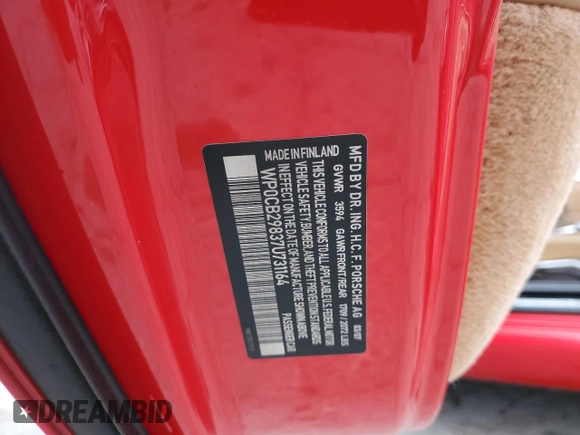 2007 Porsche Boxster S z VIN WP0CB29837U731164, wystawiony jako Copart lot #41564995 z przebiegiem 67 473 mil mil oraz Szkoda całkowita • Salvage title. Historia ofert i sprzedaży dostępna na DreamBid. Obrazek 13.