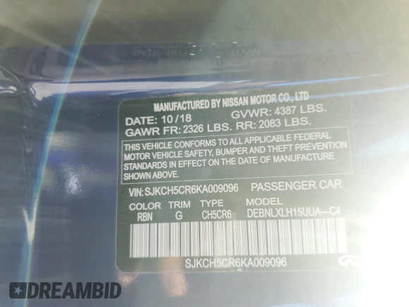 2019 Infiniti QX30 ESSENTIAL with VIN SJKCH5CR6KA009096, listed as a Copart auction lot 74100393 with 50,699 mi miles. Bid and sale history available at carsss.com. Image 14.