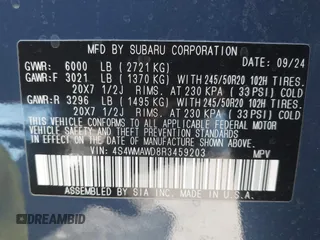 2024 Subaru Ascent Touring z VIN 4S4WMAWD8R3459203, wystawiony jako IAAI lot #41773347 z przebiegiem 1 807 mil mil oraz . Historia ofert i sprzedaży dostępna na DreamBid. Obrazek 9.