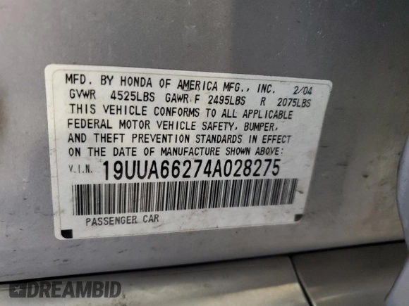 2004 Acura TL with VIN 19UUA66274A028275, listed as a Copart auction lot 50635295 with 142,714 mi miles and Salvage Title. Bid and sale history available at carsss.com. Image 14.