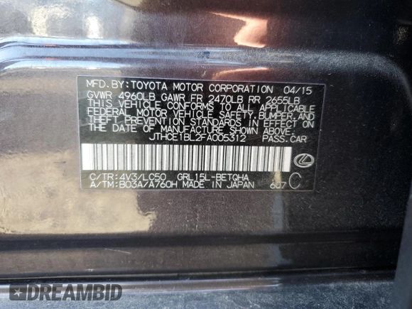 2015 Lexus GS 350 with VIN JTHCE1BL2FA005312, listed as a Copart auction lot 40915213 with 0 mi miles. Bid and sale history available at carsss.com. Image 12.