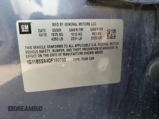 2013 Chevrolet Malibu LS with VIN 1G11B5SA4DF199700, listed as a Copart auction lot 52349415 with 109,444 mi miles and Salvage Title. Bid and sale history available at DreamBid. Image 12.