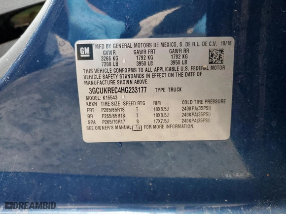 2017 Chevrolet Silverado 1500 LT with VIN 3GCUKREC4HG233177, listed as a Copart auction lot 89306715 with 145,050 mi miles and Salvage Title. Bid and sale history available at carsss.com. Image 14.