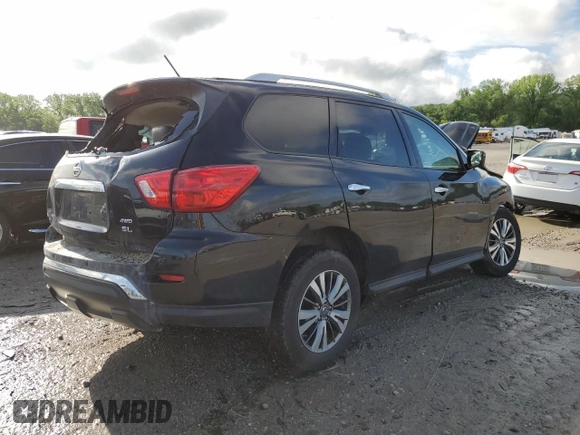 2018 Nissan Pathfinder SL z VIN 5N1DR2MM0JC636204, wystawiony jako Copart lot #55127915 z przebiegiem Nie podano mil oraz Szkoda całkowita • Salvage title. Historia ofert i sprzedaży dostępna na DreamBid. Obrazek 3.