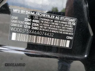 2006 Mercedes-Benz CLS-Class with VIN WDDDJ75X46A074432, listed as a Copart auction lot 71738614 with 104,343 mi miles and Salvage Title. Bid and sale history available at carsss.com. Image 14.