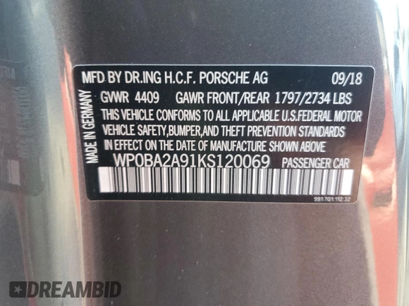 2019 Porsche 911 4 with VIN WP0BA2A91KS120069, listed as a Copart auction lot 59178924 with 44,442 mi miles and Salvage Title. Bid and sale history available at carsss.com. Image 13.