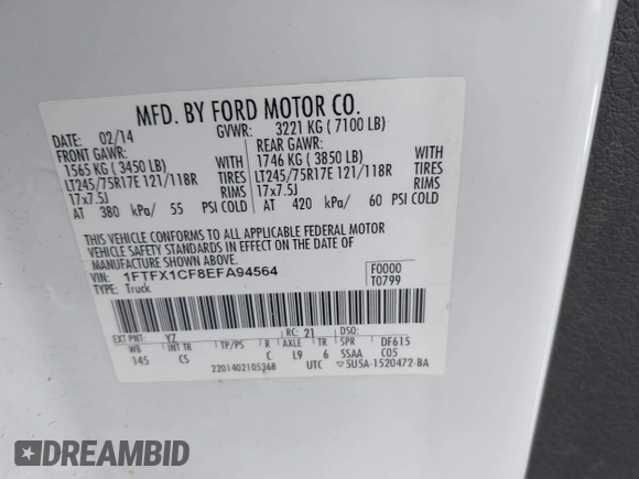 2014 Ford F-150 XL with VIN 1FTFX1CF8EFA94564, listed as a IAAI auction lot 40656243 with 184,667 mi miles. Bid and sale history available at carsss.com. Image 9.