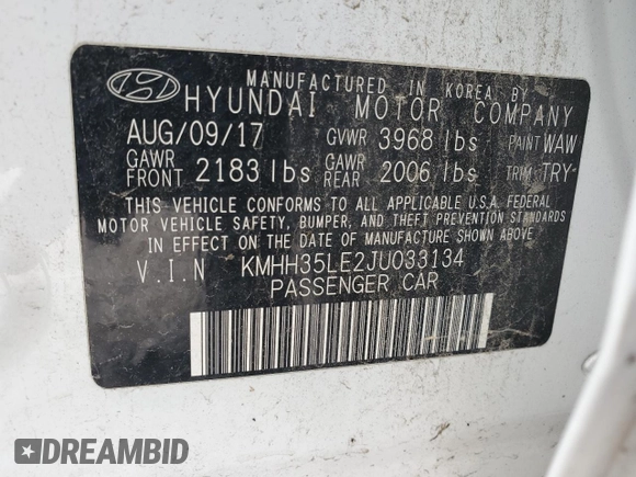2018 Hyundai Elantra with VIN KMHH35LE2JU033134, listed as a Copart auction lot 81597464 with 68,834 mi miles and Clean Title. Bid and sale history available at DreamBid. Image 12.