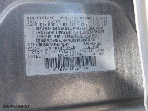 2015 Nissan Sentra SV with VIN 3N1AB7AP1FL673641, listed as a IAAI auction lot 41704226 with NaN miles. Bid and sale history available at carsss.com. Image 9.