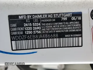 2018 Mercedes-Benz E-Class AMG E 43 with VIN WDDZF6EB8JA486688, listed as a Copart auction lot 45747235 with 0 mi miles and Salvage Title. Bid and sale history available at carsss.com. Image 13.