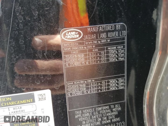 2024 Land Rover Defender X with VIN SALEX7EU2R2314703, listed as a Copart auction lot 54610625 with 5,351 mi miles and Salvage title. Bid and sale history available at DreamBid. Image 14.