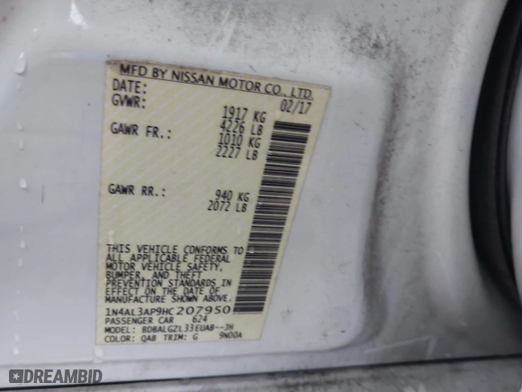 2017 Nissan Altima 2.5 SR with VIN 1N4AL3AP9HC207950, listed as a IAAI auction lot 40754028 with 104,981 mi miles. Bid and sale history available at carsss.com. Image 9.