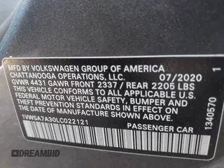 2020 Volkswagen Passat SE with VIN 1VWSA7A30LC022121, listed as a IAAI auction lot 42298013 with 70,186 mi miles and . Bid and sale history available at DreamBid. Image 9.