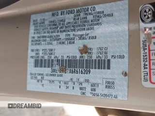 2006 Mercury Milan Premier with VIN 3MEFM081X6R616209, listed as a IAAI auction lot 42463805 with 154,675 mi miles and . Bid and sale history available at DreamBid. Image 9.