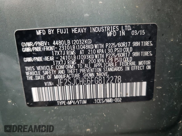 2015 Subaru Forester 2.5i Limited with VIN JF2SJCHC6FG812278, listed as a Copart auction lot 48790105 with 143,025 mi miles and Non Repairable. Bid and sale history available at carsss.com. Image 10.