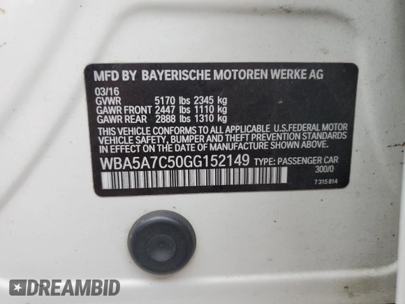 2016 BMW 5 Series 528i xDrive z VIN WBA5A7C50GG152149, wystawiony jako Copart lot #56242425 z przebiegiem 91 366 mil mil oraz Czysty tytuł • Clean title. Historia ofert i sprzedaży dostępna na DreamBid. Obrazek 12.