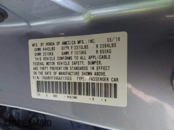 2016 Acura TLX with VIN 19UUB1F34GA013505, listed as a IAAI auction lot 41671913 with 123,164 mi miles. Bid and sale history available at carsss.com. Image 9.