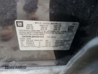 2017 GMC Acadia SLT with VIN 1GKKNMLS6HZ281974, listed as a Copart auction lot 57974395 with Not provided miles and Salvage title. Bid and sale history available at DreamBid. Image 13.
