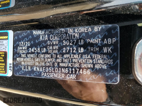 2022 Kia Stinger GT-Line with VIN KNAE35LD1N6117466, listed as a Copart auction lot 64859264 with 13,049 mi miles and Salvage Title. Bid and sale history available at DreamBid. Image 14.
