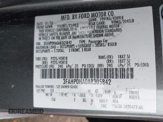2010 Ford Fusion SE with VIN 3FAHP0HA0AR305842, listed as a IAAI auction lot 42323209 with 179,083 mi miles and . Bid and sale history available at DreamBid. Image 9.