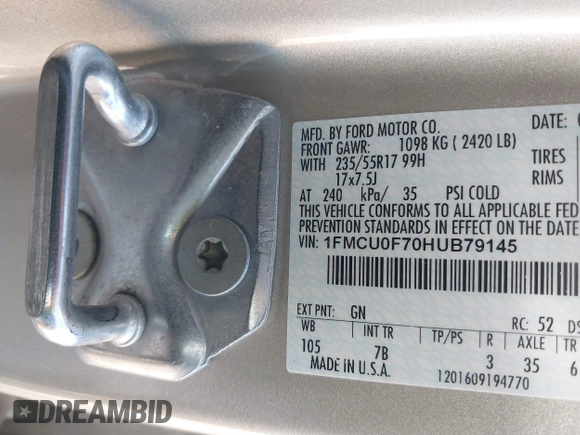 2017 Ford Escape S с VIN 1FMCU0F70HUB79145, выставлен на аукционе IAAI как лот 41734309 с пробегом 77 113 миль миль и . История ставок и продаж доступна на DreamBid. Изображение 9.