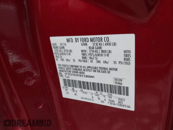2014 Ford F-150 XL с VIN 1FTEX1EM1EFC80941, выставлен на аукционе IAAI как лот 42450761 с пробегом 107 606 миль миль и . История ставок и продаж доступна на DreamBid. Изображение 9.
