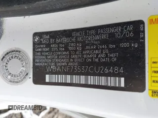2007 BMW 5 Series 530xi with VIN WBANF73537CU26484, listed as a IAAI auction lot 42060808 with 164,727 mi miles and . Bid and sale history available at carsss.com. Image 9.
