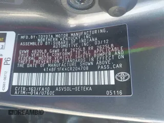 2012 Toyota Camry L with VIN 4T4BF1FK4CR204708, listed as a IAAI auction lot 41714433 with 197,794 mi miles. Bid and sale history available at carsss.com. Image 9.