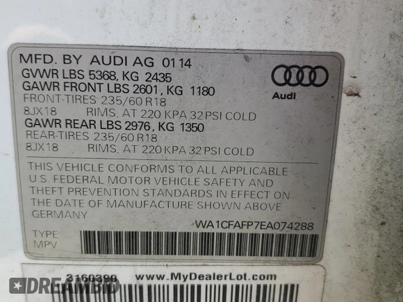 2014 Audi Q5 Premium z VIN WA1CFAFP7EA074288, wystawiony jako Copart lot #53398815 z przebiegiem 200 749 mil mil oraz Szkoda całkowita • Salvage title. Historia ofert i sprzedaży dostępna na DreamBid. Obrazek 13.
