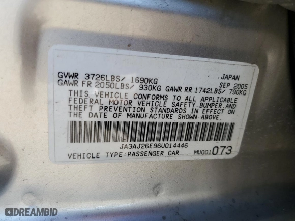 2006 Mitsubishi Lancer ES with VIN JA3AJ26E96U014446, listed as a Copart auction lot 46367455 with 144,202 mi miles and Salvage Title. Bid and sale history available at carsss.com. Image 13.