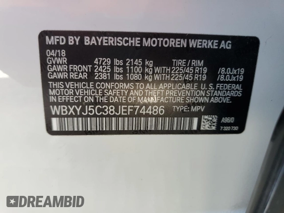 2018 BMW X2 xDrive28i with VIN WBXYJ5C38JEF74486, listed as a Copart auction lot 79035384 with 45,730 mi miles and Salvage Title. Bid and sale history available at carsss.com. Image 12.