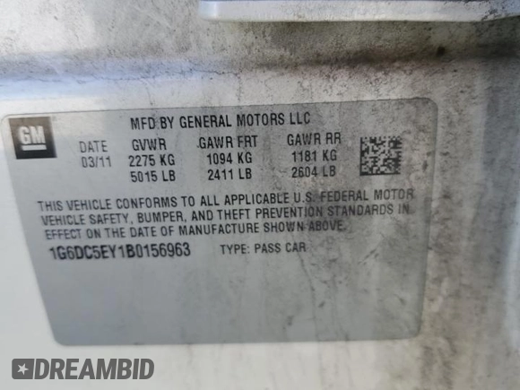 2011 Cadillac CTS with VIN 1G6DC5EY1B0156963, listed as a Copart auction lot 47612395 with 110,978 mi miles and Salvage Title. Bid and sale history available at DreamBid. Image 14.