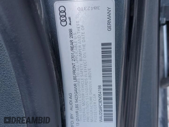 2014 Audi A7 Prestige with VIN WAU2GAFC3EN054198, listed as a Copart auction lot 73588924 with 99,048 mi miles and Salvage title. Bid and sale history available at DreamBid. Image 14.