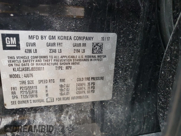 2018 Buick Encore Preferred with VIN KL4CJASB5JB559011, listed as a Copart auction lot 46150615 with 163,845 mi miles and Salvage Title. Bid and sale history available at carsss.com. Image 14.