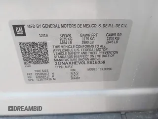 2020 Chevrolet Equinox LS with VIN 3GNAXHEV0LS616059, listed as a IAAI auction lot 41718865 with 98,842 mi miles and . Bid and sale history available at DreamBid. Image 9.