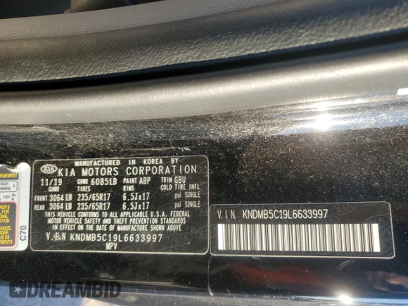 2020 Kia Sedona EX with VIN KNDMB5C19L6633997, listed as a Copart auction lot 86919254 with 82,126 mi miles and Salvage Title. Bid and sale history available at carsss.com. Image 16.