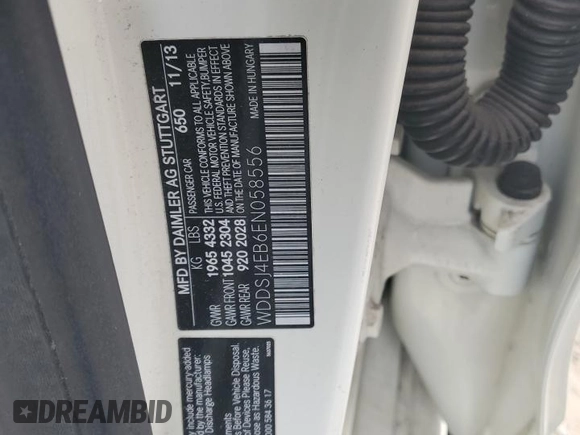 2014 Mercedes-Benz CLA 250 with VIN WDDSJ4EB6EN058556, listed as a Copart auction lot 54041575 with 91,507 mi miles and Salvage title. Bid and sale history available at DreamBid. Image 12.