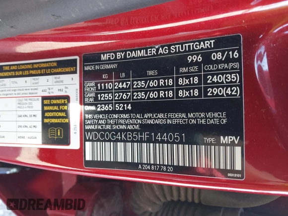 2017 Mercedes-Benz GLC with VIN WDC0G4KB5HF144051, listed as a IAAI auction lot 41944240 with 76,632 mi miles. Bid and sale history available at carsss.com. Image 9.