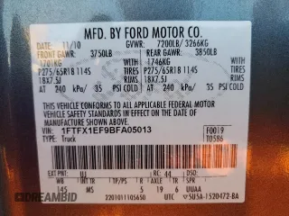 2011 Ford F-150 XL with VIN 1FTFX1EF9BFA05013, listed as a Copart auction lot 54592375 with 144,101 mi miles and Clean Title. Bid and sale history available at carsss.com. Image 12.