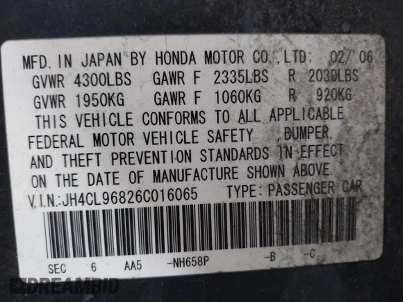 2006 Acura TSX z VIN JH4CL96826C016065, wystawiony jako IAAI lot #42287214 z przebiegiem 212 844 mil mil oraz . Historia ofert i sprzedaży dostępna na DreamBid. Obrazek 9.
