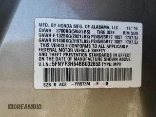 2011 Honda Pilot EX-L with VIN 5FNYF3H64BB032658, listed as a Copart auction lot 88302005 with 243,959 mi miles and Salvage Title. Bid and sale history available at DreamBid. Image 13.
