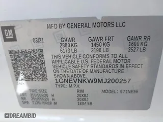 2021 Chevrolet Traverse High Country with VIN 1GNEVNKW9MJ200257, listed as a IAAI auction lot 41545240 with 72,842 mi miles. Bid and sale history available at carsss.com. Image 9.