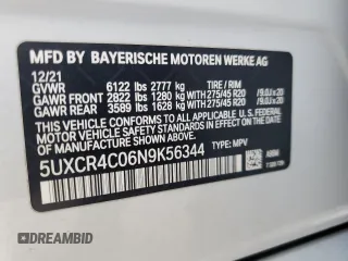 2022 BMW X5 sDrive40i with VIN 5UXCR4C06N9K56344, listed as a Copart auction lot 47600815 with 19,592 mi miles and Salvage Title. Bid and sale history available at carsss.com. Image 13.