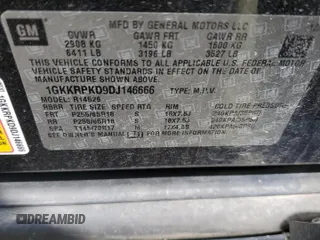 2013 GMC Acadia SLE with VIN 1GKKRPKD9DJ146666, listed as a Copart auction lot 49848304 with 135,157 mi miles and Salvage Title. Bid and sale history available at DreamBid. Image 13.