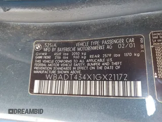2001 BMW 5 Series 525i with VIN WBADT434X1GX21172, listed as a IAAI auction lot 41736793 with 145,750 mi miles and . Bid and sale history available at DreamBid. Image 9.