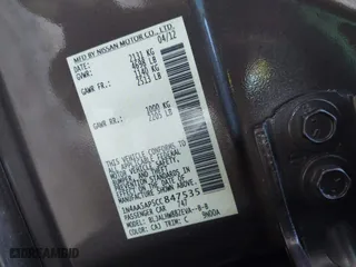 2012 Nissan Maxima 3.5 SV with VIN 1N4AA5AP5CC847535, listed as a IAAI auction lot 41216270 with 60,930 mi miles. Bid and sale history available at carsss.com. Image 9.