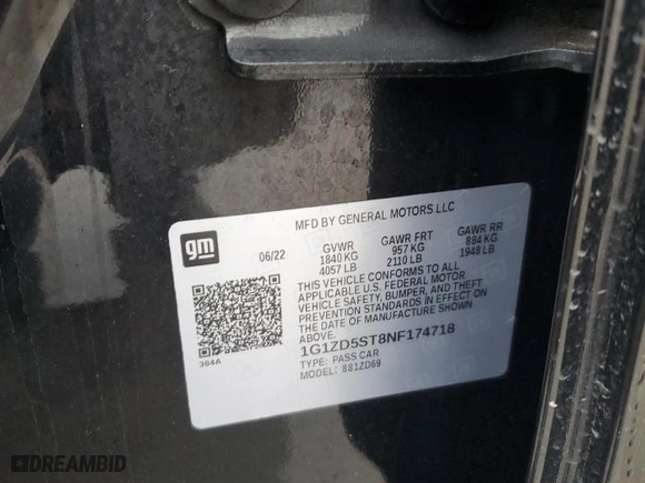 2022 Chevrolet Malibu LT with VIN 1G1ZD5ST8NF174718, listed as a Copart auction lot 86887794 with 70,190 mi miles and Salvage Title. Bid and sale history available at carsss.com. Image 12.